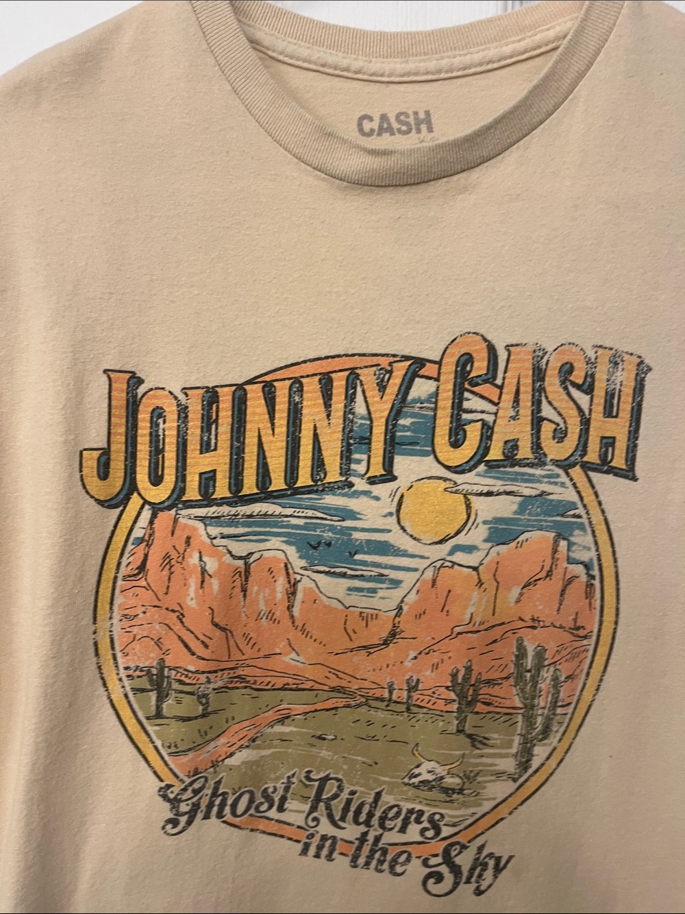 Johnny Cash Ghost Riders Short Sleeve Vintage Tee - Beige